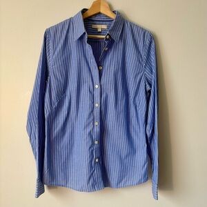 Women’s Banana Republic Blue/White Striped Non-Iron Fitted Shirt, Size 14